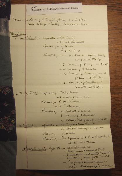 Leonard Waldo's Plans for Observing the Transit of Venus, 1882, Page 1