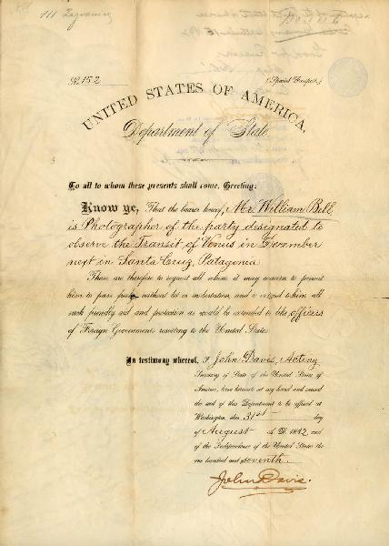 William Bell's Department to State Introduction, August 31, 1882 - front of document
