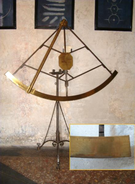 Movable quadrant by S. Menini - Bologna, 1710: brass and iron, radius 100 cm.