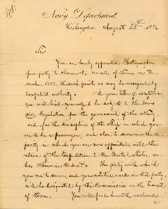 William Bell's Letter of Appointment as Transit of Venus Photographer for the U.S. Navy, August 21, 1882 - page 1