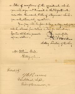 William Bell's Letter of Appointment as Transit of Venus Photographer for the U.S. Navy, August 21, 1882 - page 2